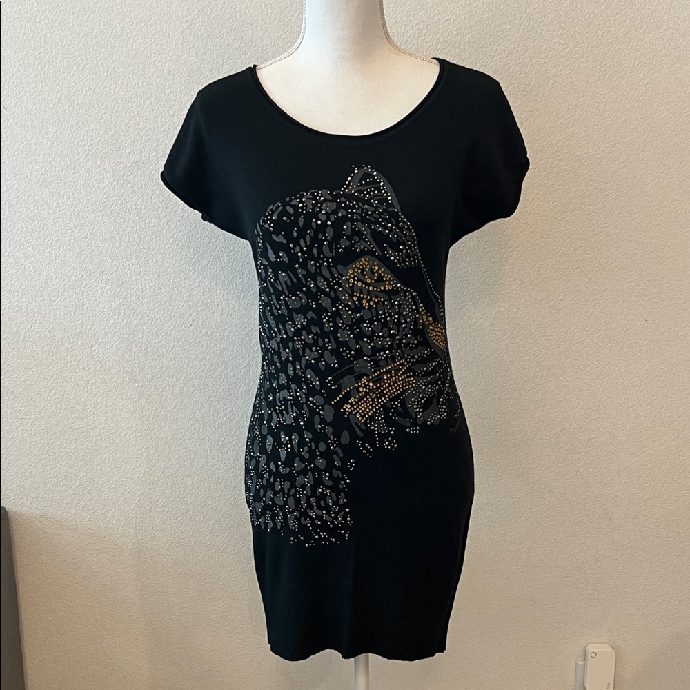 Black Embellished Animal Motif Dress